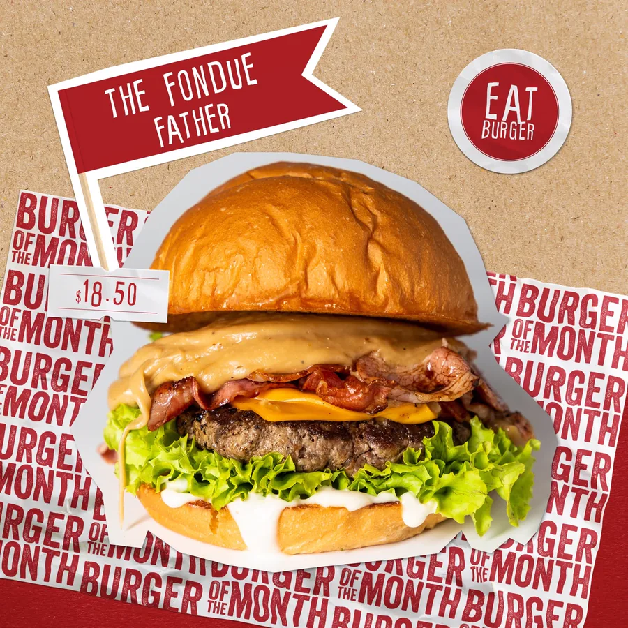 A loaded beef burger at Eat Burger